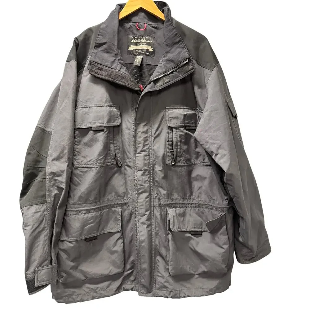 Eddie Bauer WeatherEdge Jacket Mens XLT Gray Full Zip Nylon Outdoor + Pockets‎